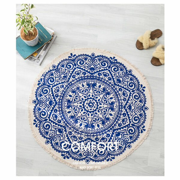 Round Cotton Area Rug with Tassel Hand Woven Machine Washable Floor Carpet Rug for Living Room Bedroom 90cm 01 - Image 4