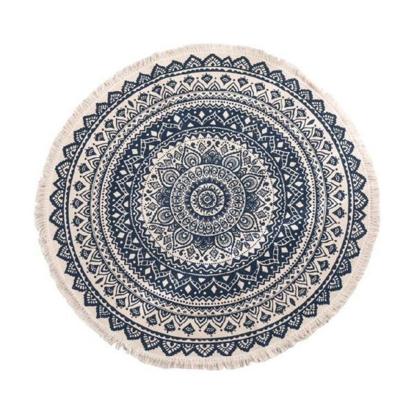 Round Cotton Area Rug with Tassel Hand Woven Machine Washable Floor Carpet Rug for Living Room Bedroom 90cm 02 - Image 2