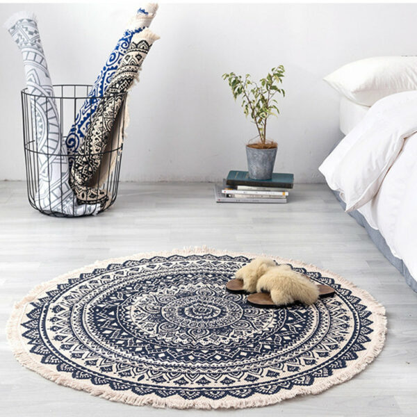 Round Cotton Area Rug with Tassel Hand Woven Machine Washable Floor Carpet Rug for Living Room Bedroom 90cm 02 - Image 4