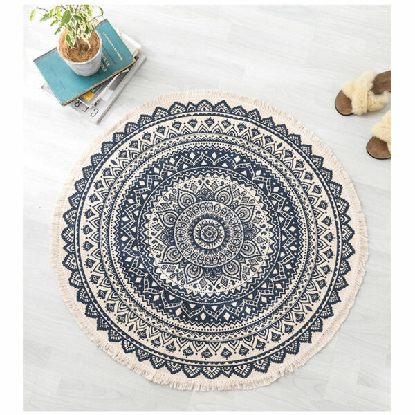 Round Cotton Area Rug with Tassel Hand Woven Machine Washable Floor Carpet Rug for Living Room Bedroom 90cm 02 - Image 5