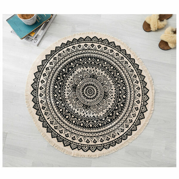 Round Cotton Area Rug with Tassel Hand Woven Machine Washable Floor Carpet Rug for Living Room Bedroom 90cm 03 - Image 2
