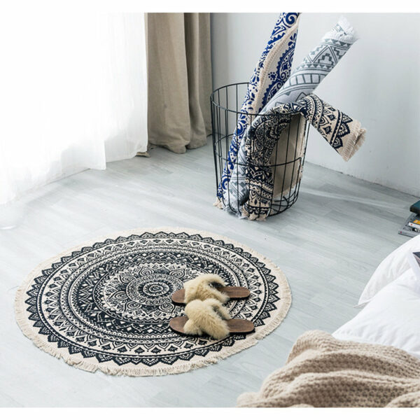Round Cotton Area Rug with Tassel Hand Woven Machine Washable Floor Carpet Rug for Living Room Bedroom 90cm 03 - Image 3