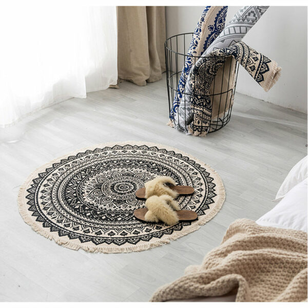 Round Cotton Area Rug with Tassel Hand Woven Machine Washable Floor Carpet Rug for Living Room Bedroom 90cm 03 - Image 4