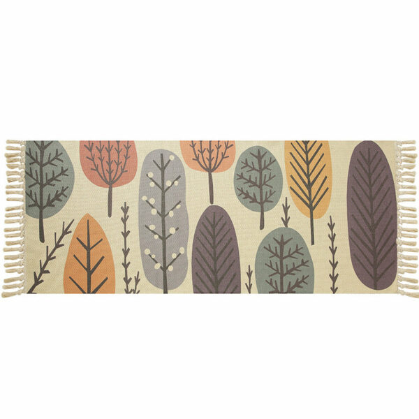 Decorative Leaf Cotton Area Rug Hand Woven Rug Entryway Bedside Runner Thin Floor Mat Carpet with Tassel - Image 2