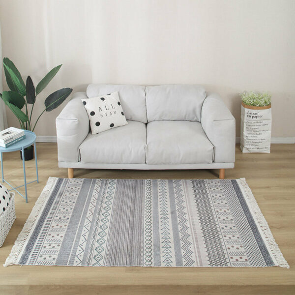 Moroccan Geometric Cotton Area Rug with Tassel Hand Woven Floor Carpet Rug for Living Room Bedroom