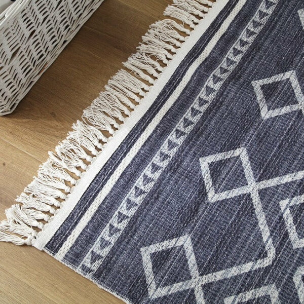 Grey Geometric Cotton Area Rug with Tassel Hand Woven Floor Carpet Rug for Living Room Bedroom - Image 6