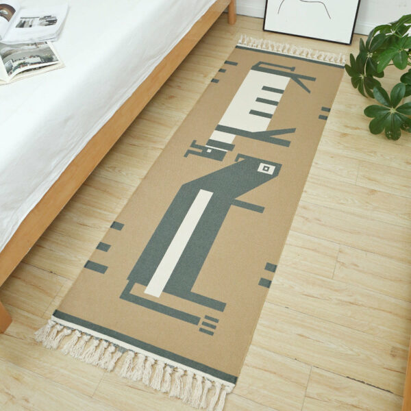 Geometric Animals Pattern Cotton Area Rug with Tassel Hand Woven Floor Carpet Rug for Living Room Bedroom