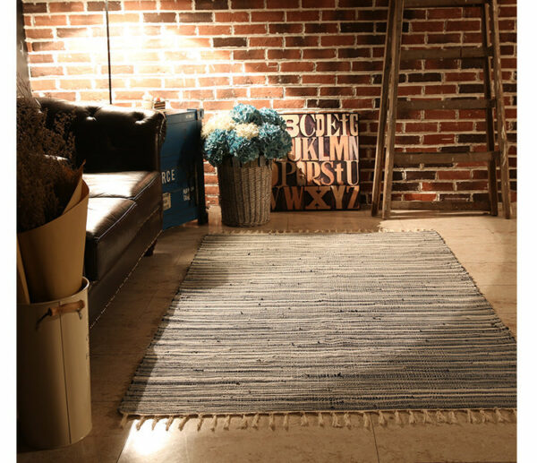 Grey Handmade Eco-Friendly Cotton Striped Carpet With Tassel For Bedroom Bedside Kitchen Living Room Bathroom Absorbent Floor Mat - Image 2