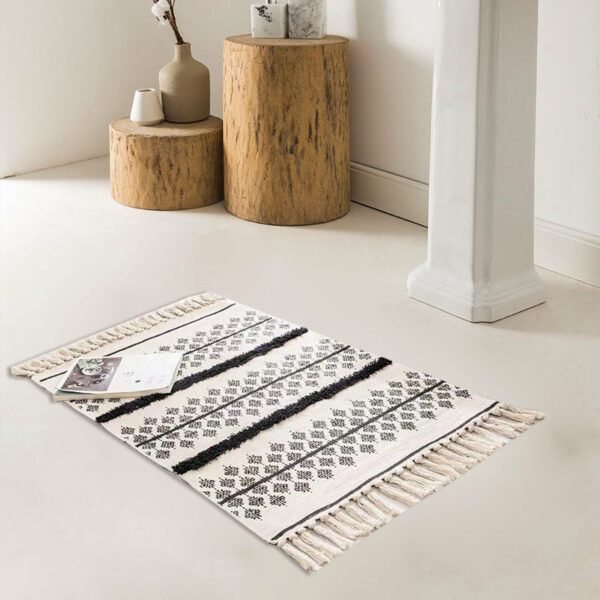 Retro Moroccan Geometric Pattern Cotton and Linen Area Rug with Tassel Handwoven Floor Carpet Rug for Living Room Bedroom 03