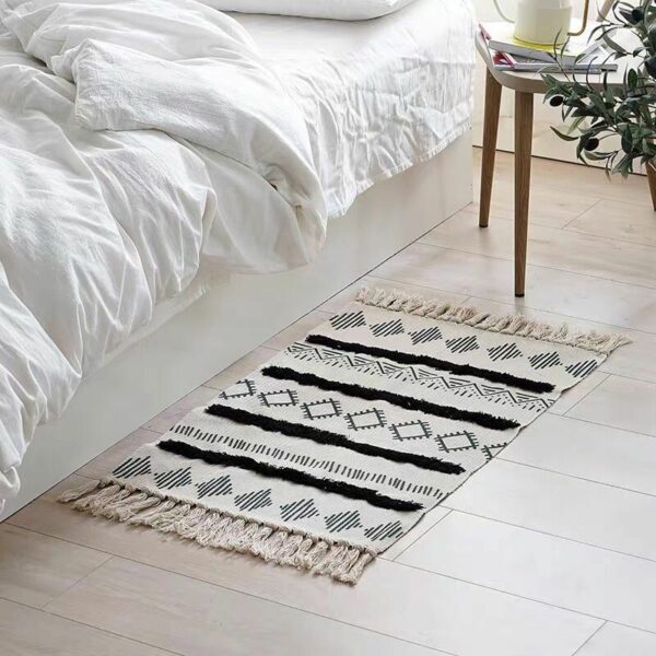 Retro Moroccan Geometric Pattern Cotton and Linen Area Rug with Tassel Handwoven Floor Carpet Rug for Living Room Bedroom 05