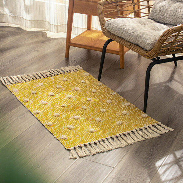 Retro Moroccan Geometric Pattern Cotton and Linen Area Rug with Tassel Handwoven Floor Carpet Rug for Living Room Bedroom 12