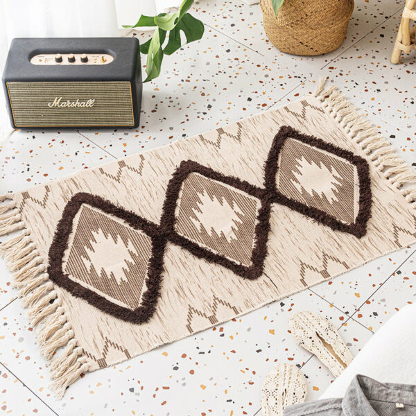 Retro Moroccan Geometric Pattern Cotton and Linen Area Rug with Tassel Handwoven Floor Carpet Rug for Living Room Bedroom 16
