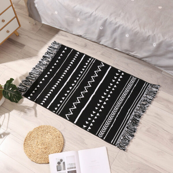 Retro Moroccan Geometric Pattern Cotton and Linen Area Rug with Tassel Handwoven Floor Carpet Rug for Living Room Bedroom 19