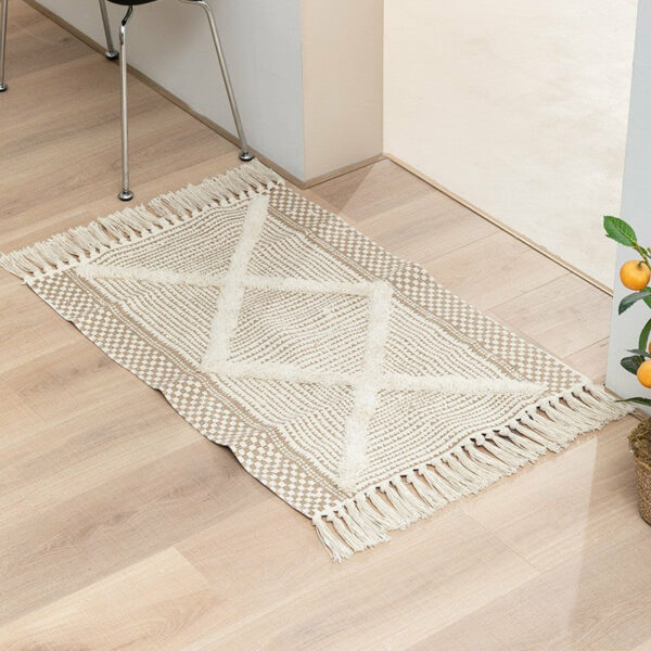 Retro Moroccan Geometric Pattern Cotton and Linen Area Rug with Tassel Handwoven Floor Carpet Rug for Living Room Bedroom 26