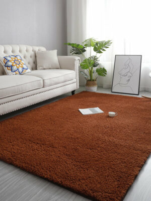 Brown Simple Modern Comfy Lambs Wool Shaggy Rugs For Living Room Kids Room Bedroom Bedside Carpet