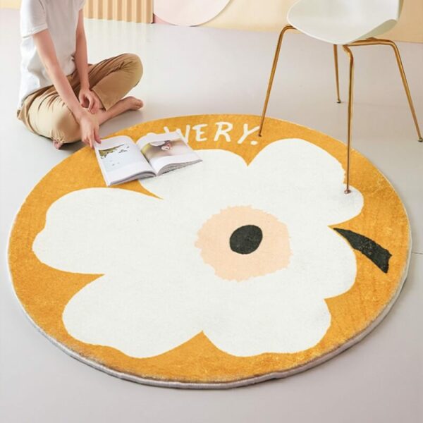 Cute Warm White Flower Pattern Carpets Round Rugs for Hall Bedroom Living Room