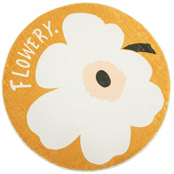 Cute Warm White Flower Pattern Carpets Round Rugs for Hall Bedroom Living Room - Image 2
