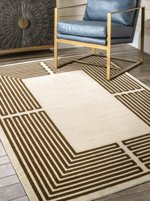 Brown Simple Geometric Pattern Faux Cashmere Soft Shaggy Area Rug Carpets For Living Room Bedroom Hall Office