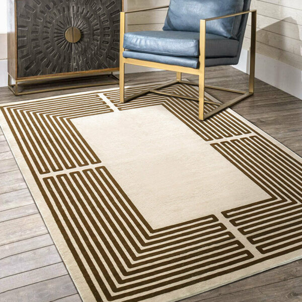 Brown Simple Geometric Pattern Faux Cashmere Soft Shaggy Area Rug Carpets For Living Room Bedroom Hall Office