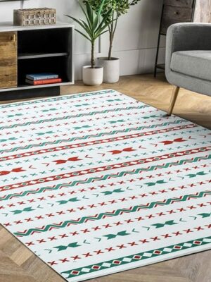 Red and Green Small and Fresh Pattern Faux Cashmere Soft Shaggy Area Rug Carpets For Living Room Bedroom Hall Office