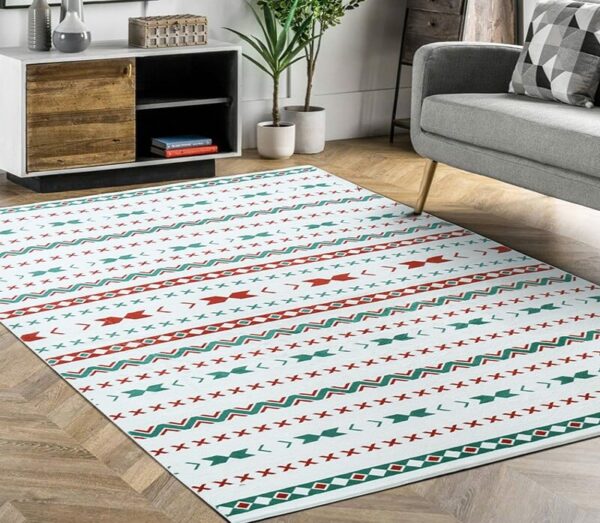 Red and Green Small and Fresh Pattern Faux Cashmere Soft Shaggy Area Rug Carpets For Living Room Bedroom Hall Office