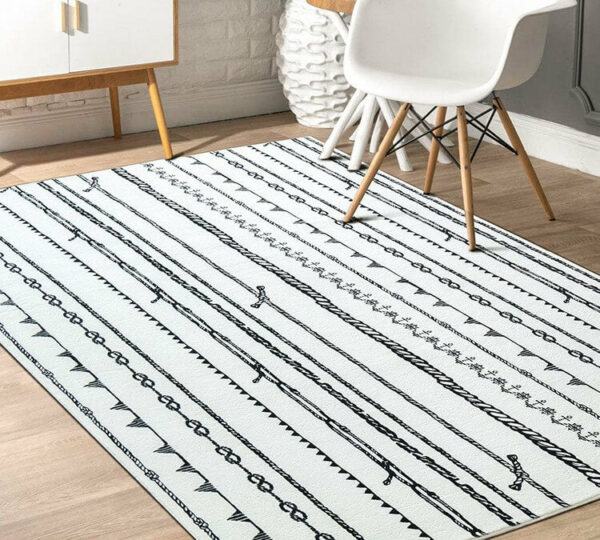 Black Lines Pattern Faux Cashmere Soft Shaggy Area Rug Carpets For Living Room Bedroom Hall Office