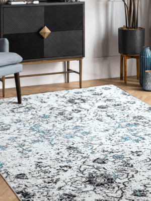 Blue and Grey Vintage Print Pattern Faux Cashmere Soft Shaggy Area Rug Carpets For Living Room Bedroom Hall Office
