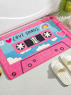 Pink Cartoon Tapes Kids Room Living Room Faux Cashmere Sofa Rug Carpet Bedroom Bedside Rug