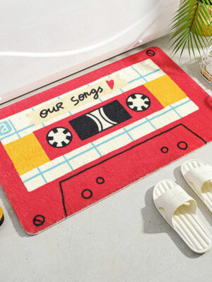 Red Cartoon Tapes Kids Room Living Room Faux Cashmere Sofa Rug Carpet Bedroom Bedside Rug