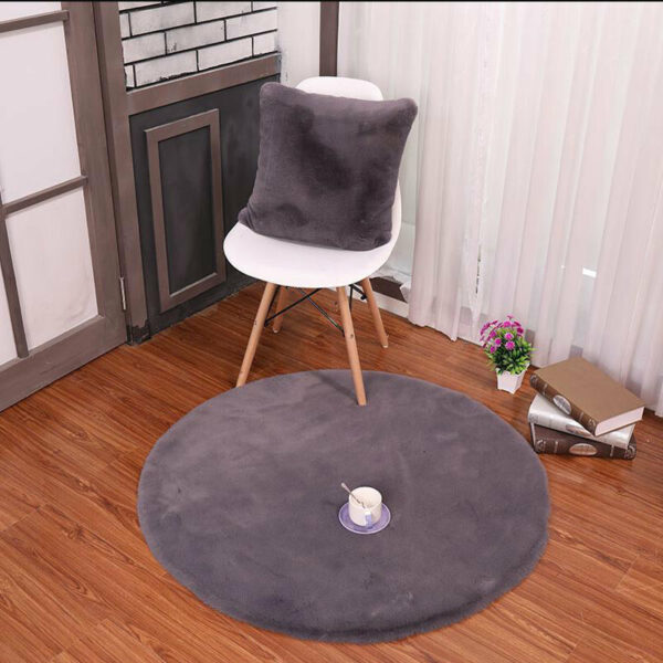 Grey Round Faux Rabbit Fur Plain Shaggy Soft Rugs For Living Room Nursery Bedroom Bedside Rugs Floor Mats - Image 2