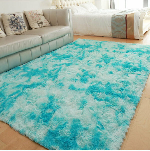 Gradient Light Blue Colour Modern Plain Carpet Bedroom Living Room Sofa Rugs Soft Plush Shaggy Rugs - Image 5