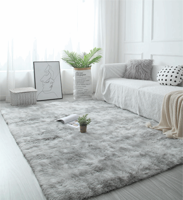 Gradient Light Grey Colour Modern Plain Carpet Bedroom Living Room Sofa Rugs Soft Plush Shaggy Rugs