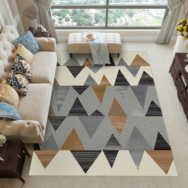 Warm Color Black Grey Brown Modern Sofa Table Geometric Patterned Striped Area Rugs Customizable