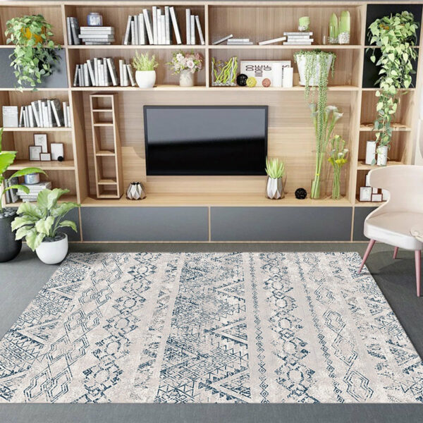 Blue Modern Moroccan Patterned Striped Non-slip Sofa Rug Table Rug Area Rugs Customizable