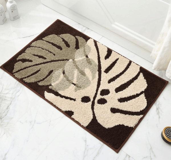 Extra Soft Flocking Bath Mats Absorbent Non-Slip Bathroom Rugs Leaves 01