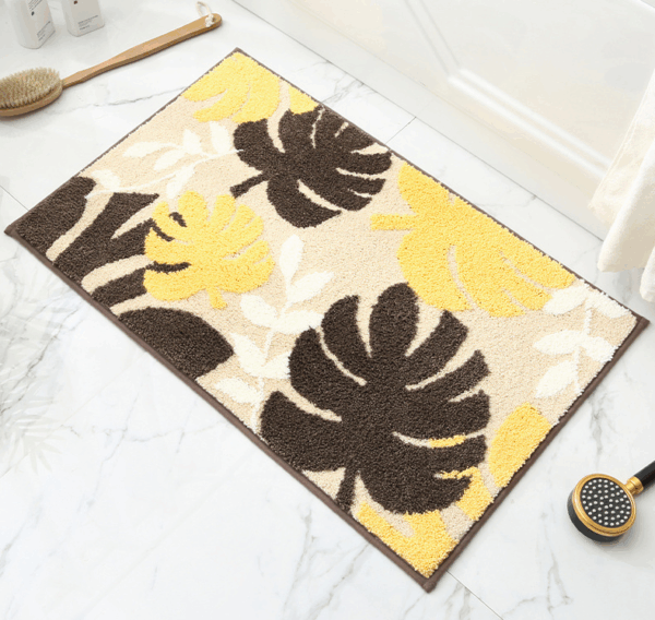 Extra Soft Flocking Bath Mats Absorbent Non-Slip Bathroom Rugs Leaves 04