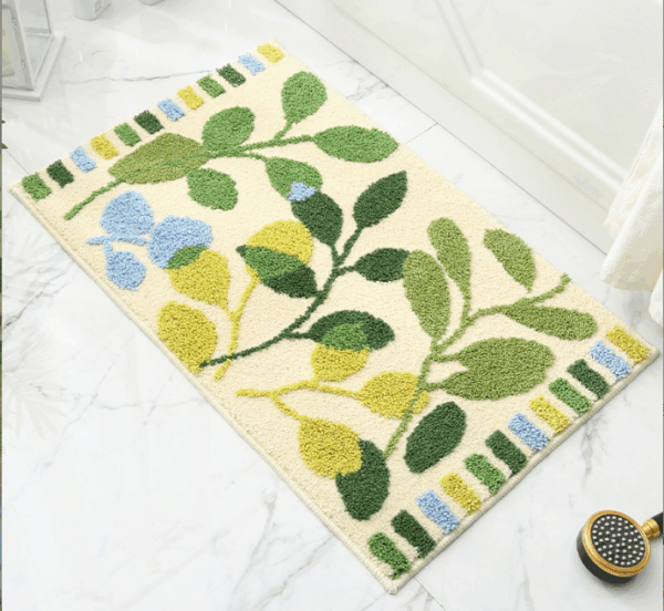 Extra Soft Flocking Bath Mats Absorbent Non-Slip Bathroom Rugs Leaves 05