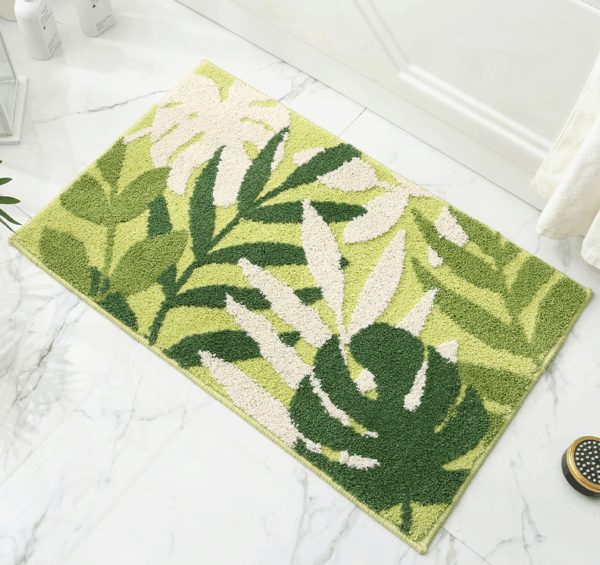 Extra Soft Flocking Bath Mats Absorbent Non-Slip Bathroom Rugs Leaves 06