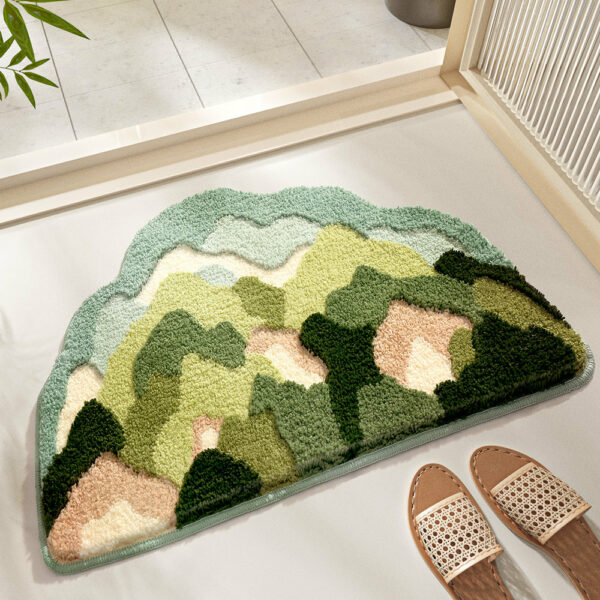Irregular Colorful Mountain Extra Soft Flocking Bath Mats Absorbent Non-Slip Bathroom Rugs