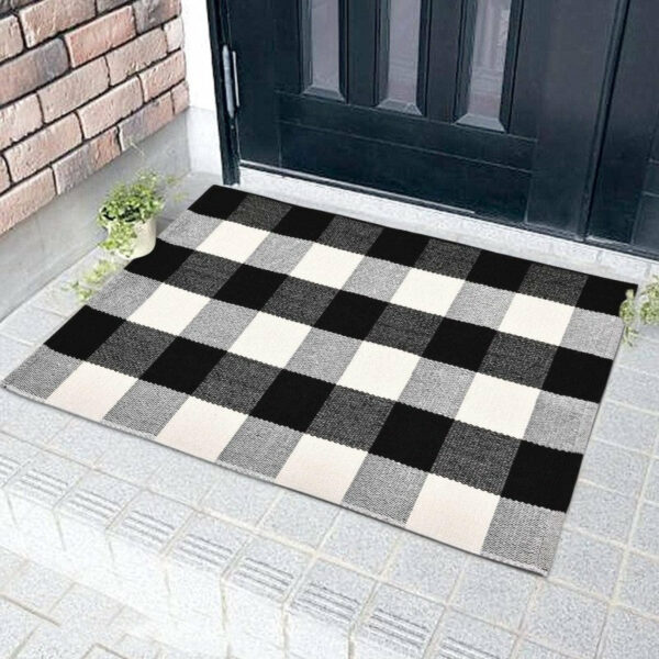 Cotton Washable Area Rugs Black and White Buffalo Check Rug Hand-Woven Lattice Plaid Floor Rugs Carpet for Living Room Bedroom - Image 2