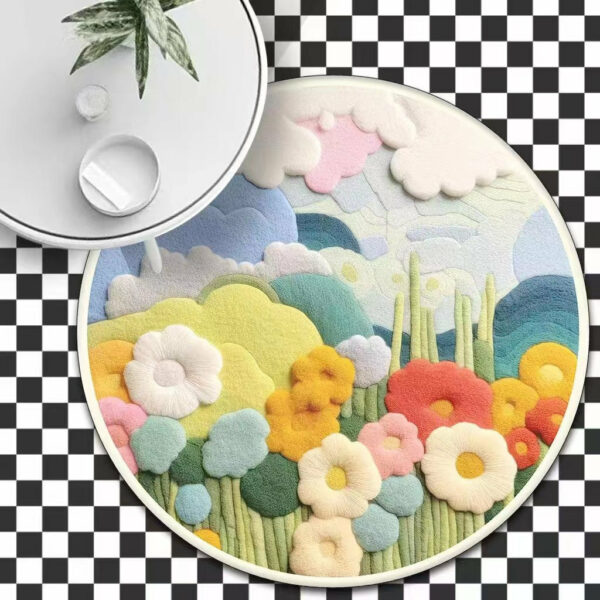3D Round Thick Faux Cashmere Water-Absorbent Living Room Coffee Table Carpet Plush Bedroom mats 05