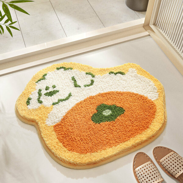Irregular Colorful Orange Dog Extra Soft Flocking Bath Mats Absorbent Non-Slip Bathroom Rugs