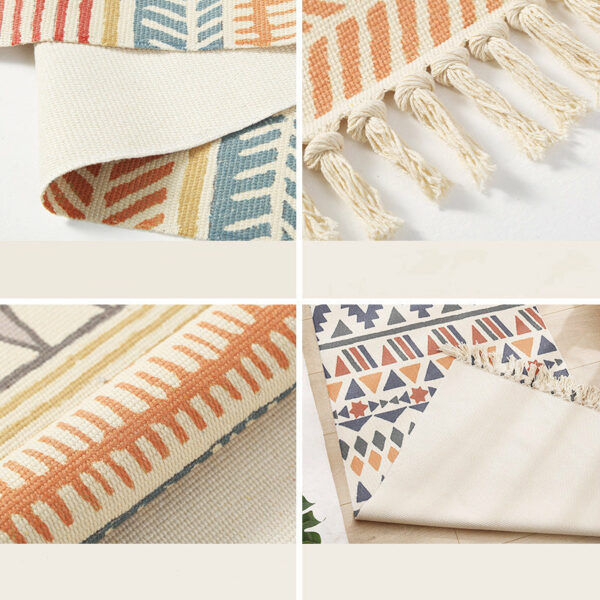 White Geometric Warm Cotton Vintage Striped Area Rug with Tassel Hand Woven Floor Carpet Rug for Bedroom Living Room - Image 2