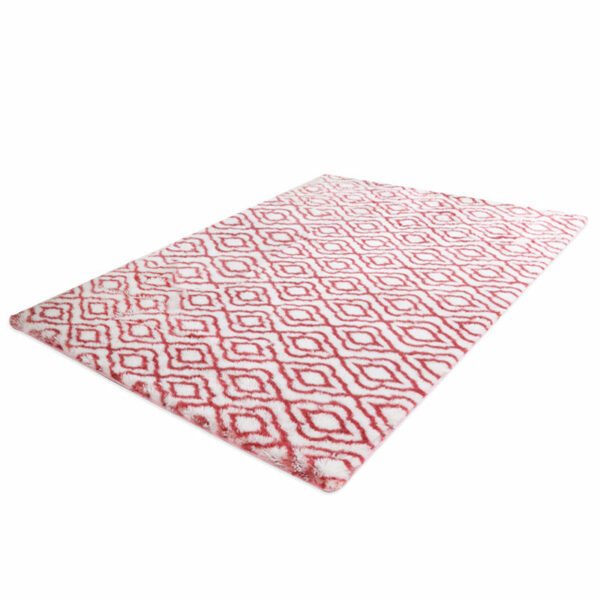 Red Soft Comfortable Geometric Plush Shaggy Rugs Bedroom Living Room Bedside Rug Floor Mat 09 - Image 2