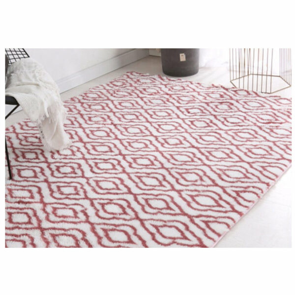 Red Soft Comfortable Geometric Plush Shaggy Rugs Bedroom Living Room Bedside Rug Floor Mat 09 - Image 3