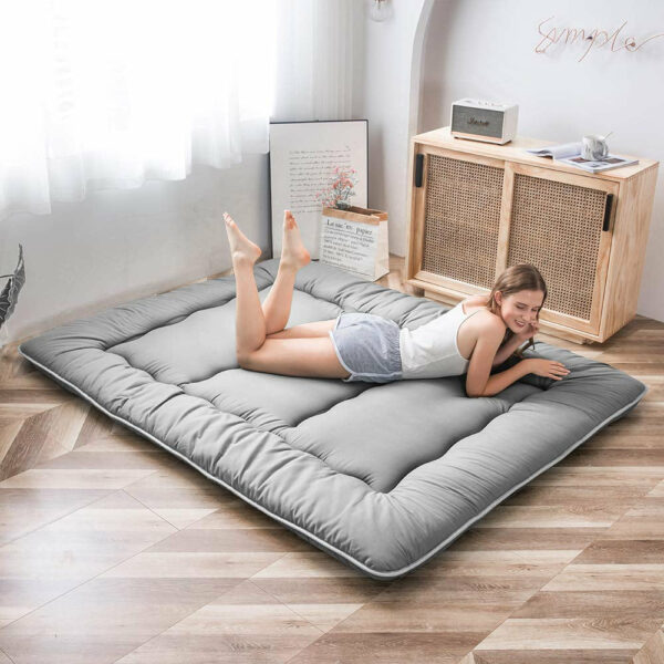 Grey Solid Colour Thickened Futon Floor Mattress Foldable Camping Portable Roll-up Mattress Sleeping Mat 01